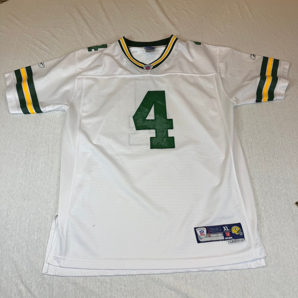 Reebok NFL Green Bay‎ Packers Brett Favre #4 Jersey Youth XL White Away Football
